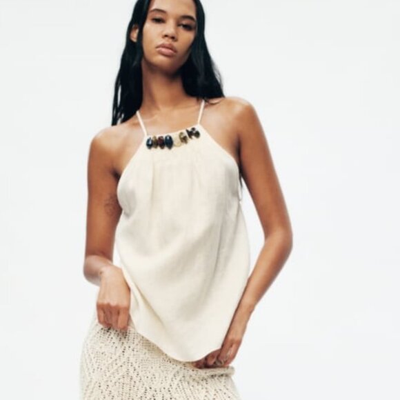 NTW 100% LINEN STONE BEIGE TOP - Picture 3 of 8